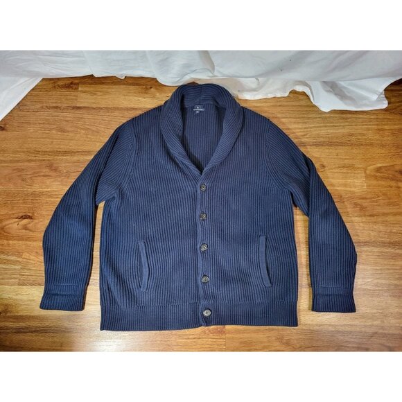Brooks Brothers Chunky Cotton Mens Size XL Navy Blue Cardigan Sweater - Picture 1 of 5